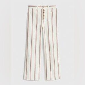GAP High Rise Wide Leg Crop Chino Pants Neutral Stripe Size 6 Ankle Retro Preppy